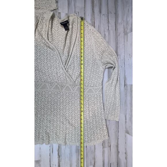 Lane Bryant Size 22/24 Beige Pullover Sweater Faux Wrap Open Textured Knit - Picture 7 of 7